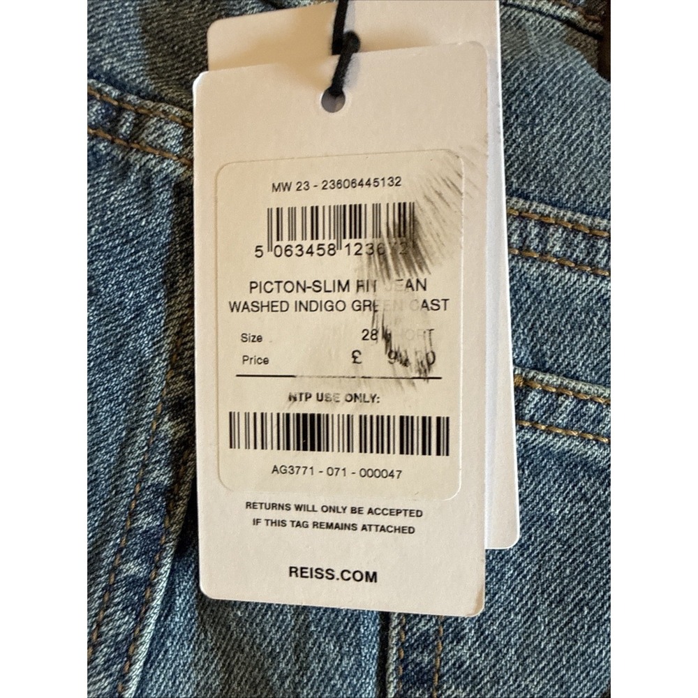 Reiss Picton Jeans Men's 28x30 Slim Fit Washed Indigo Green Cast Denim NWT - Picture 5 of 14